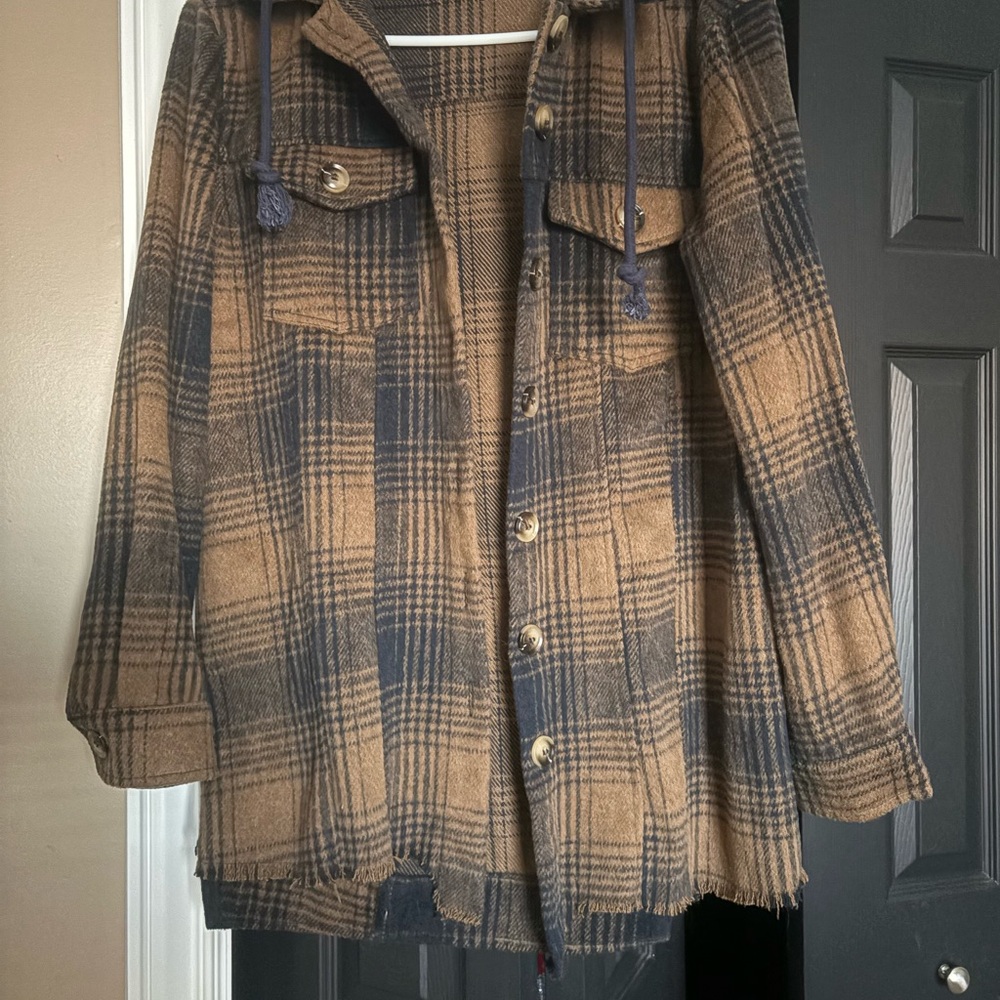 Mystree Brown and Navy Plaid Shacket